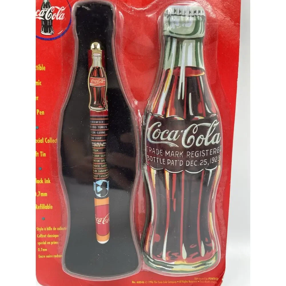 Vintage 1996 Coca-Cola Ball Point Pen in Metal Bottle Shaped Case NEW
